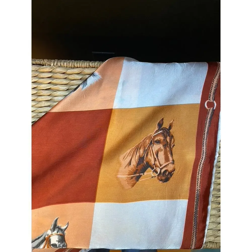 Horse Scarf Orange Rust White Square Large